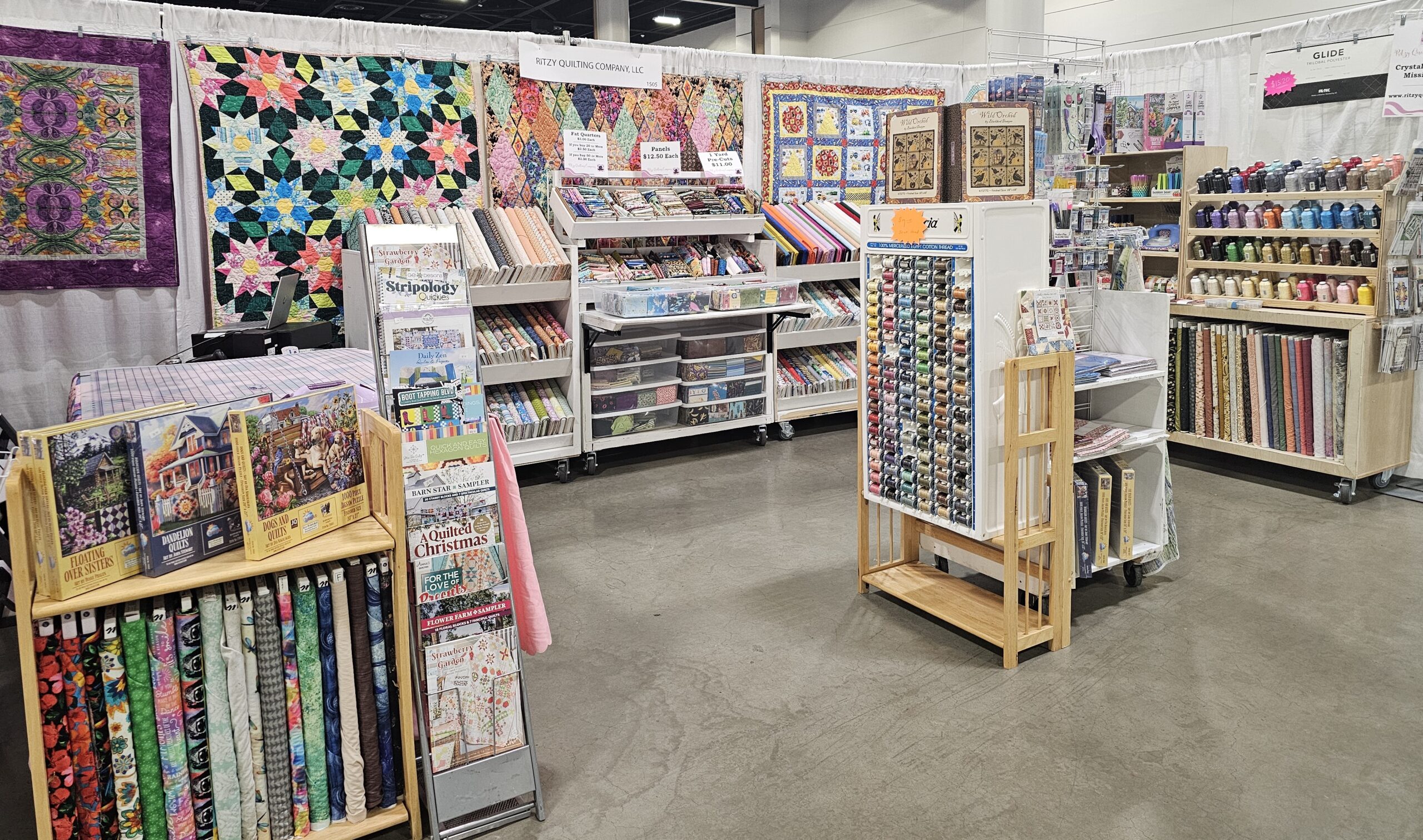 Ritzy Quilting vendor booth - fabric, notions, etc.